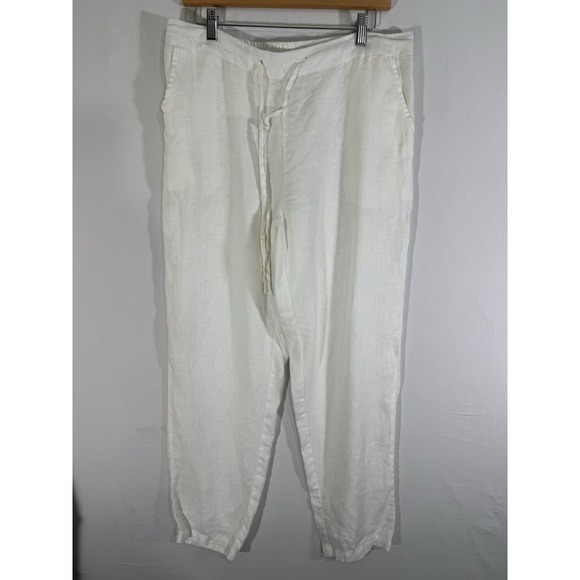 Iximo Denim - Iximo Women 100% Linen Pull On Pants Size Large Crisp White Drawstring Waist